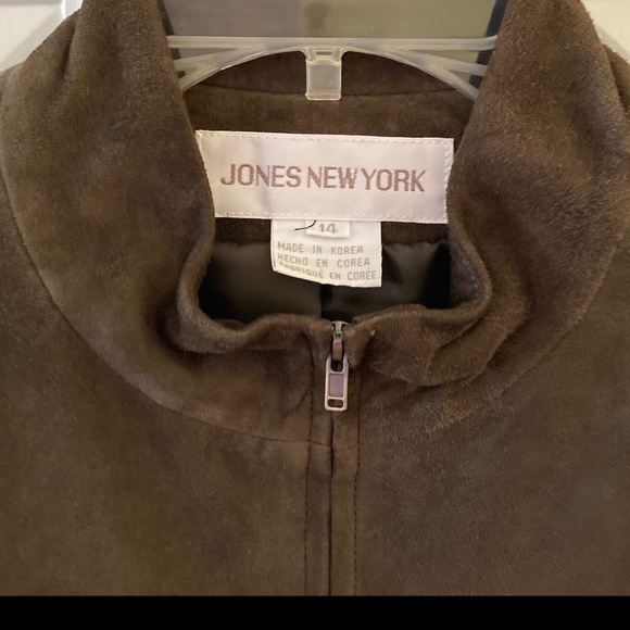Jones New York Suede Zip Jacket/100% Leather/Dark Olive Green/Size 14/WORN ONCE! - Picture 4 of 4